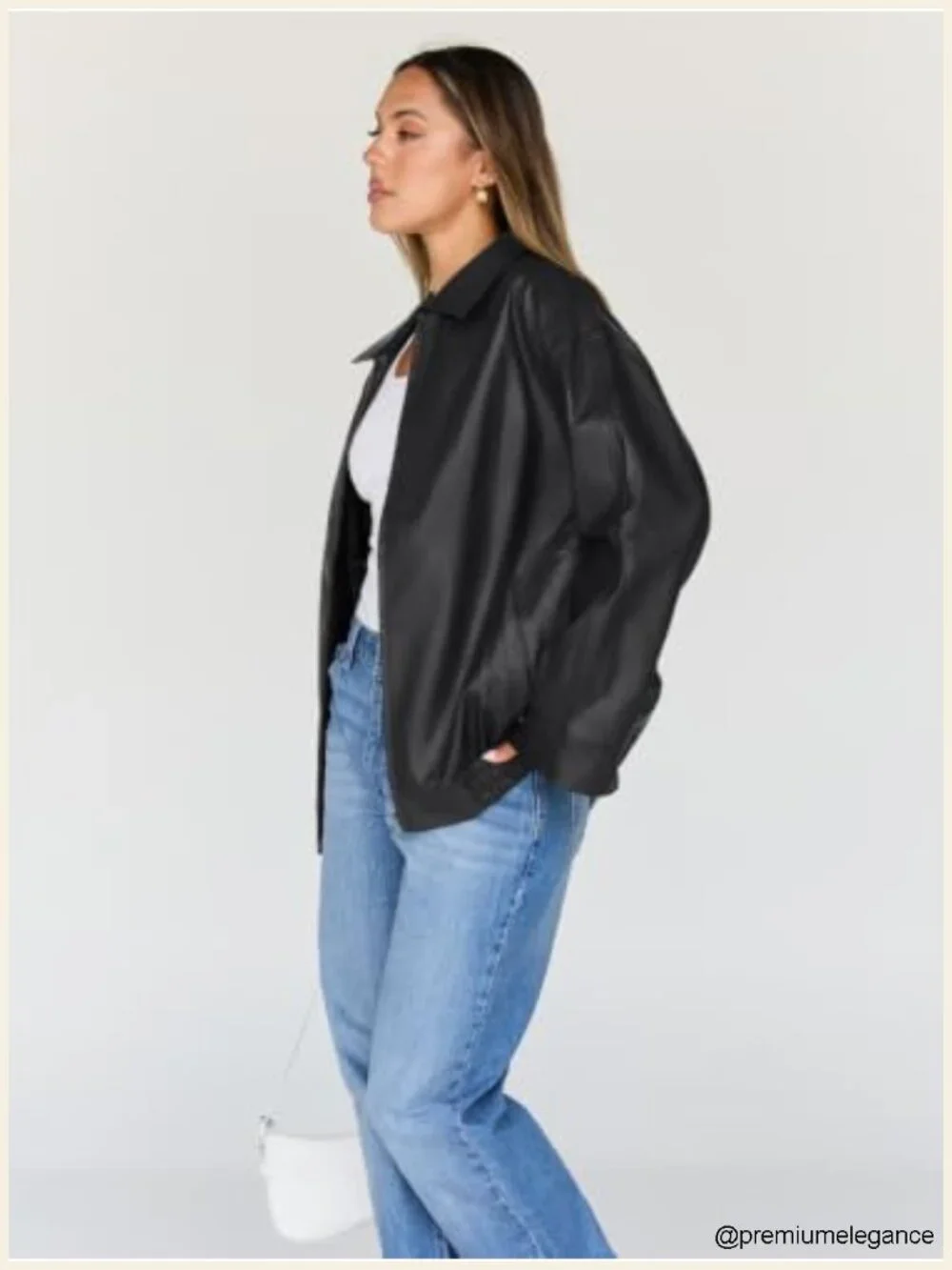 Oversized Faux Leather Moto Bomber Jacket Layering Coat Fall Winter